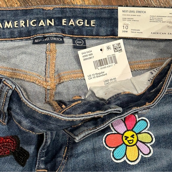 American Eagle Bootcut High Ruse Skinny Kick Jeans with Hand Sewn On Patches - Picture 6 of 8